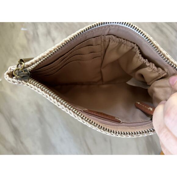 The Sak Cream White Leather Crochet Trim Wristlet Wallet 8.5x5.5 - Picture 6 of 9